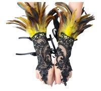 Générique Gants sans doigts en dentelle noire pour fête d'Halloween, manchettes en plumes élégantes, accessoires de costume pour femmes et filles (BK3, One Size)