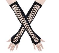 Générique Gants Sans Doigts Femmes Gants Longs Résille Noir Gants Creuse Mitaines Longue Extensible pour Costume, Soirée, Opéra, Cosplay, Carnaval