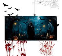 Générique Garage Door Cover with Scary Themed Design, Large Hangable Wall Backdrop for Outdoor Home Holiday Displays, Perfect Party Decorations, Lawn and Yard Setups, Seasonal Photography Backgrounds