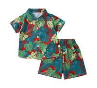 Générique Garçon Chemise Hawaïenne et Short Ensemble d'été imprimé Arbre à Noix de Coco Tenue de Plage Vacances Enfants Chemises à Manches Courtes pour Enfants