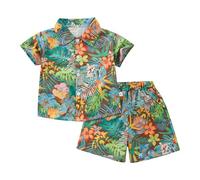 Générique Garçon Chemise Hawaïenne et Short Ensemble d'été imprimé Arbre à Noix de Coco Tenue de Plage Vacances Enfants Chemises à Manches Courtes pour Enfants
