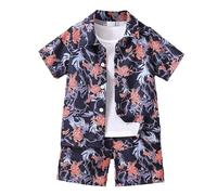 Générique Garçon Chemise Hawaïenne et Short Ensemble d'été imprimé Arbre à Noix de Coco Tenue de Plage Vacances Enfants Chemises à Manches Courtes pour Enfants