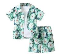Générique Garçon Chemise Hawaïenne et Short Ensemble d'été imprimé Arbre à Noix de Coco Tenue de Plage Vacances Enfants Chemises à Manches Courtes pour Enfants