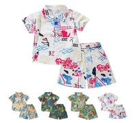 Générique Garçon Chemise Hawaïenne et Short Ensemble d'été imprimé Arbre à Noix de Coco Tenue de Plage Vacances Enfants Chemises à Manches Courtes pour Enfants