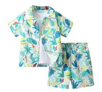 Générique Garçon Chemise Hawaïenne et Short Ensemble d'été imprimé Arbre à Noix de Coco Tenue de Plage Vacances Enfants Chemises à Manches Courtes pour Enfants