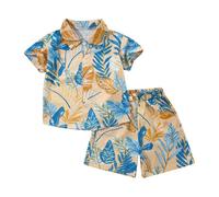 Générique Garçon Chemise Hawaïenne et Short Ensemble d'été imprimé Arbre à Noix de Coco Tenue de Plage Vacances Enfants Chemises à Manches Courtes pour Enfants