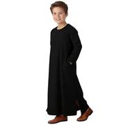 Générique Garçon Jubba Thobe,Manches Longues Enfant Abaya Kaftan,Robe Arabe pour Garçon,Musulman Abaya Vêtements de Prière pour Garçon,Noir & Blanc
