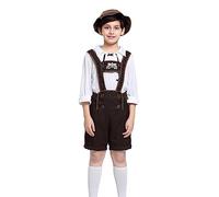Générique Garçons Toddler 4PC Stage 1PC Top + 1PC Bib Short + 1PC Hat Enfants Traditionnel Bière Festival Vêtements Broder Jarretelles (Khaki 10-12 Years)