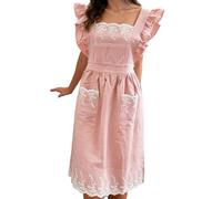 Générique Gardening Apron - Cotton | Cute Japanese-Style Lace Ruffle Apron With 2 Front Pockets | Lightweight Workwear For Cooking Kitchen Baking Floristry And Gardening