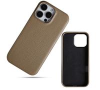 Générique Genuine Leather Slim Protective Phone Case for iphone 11 Pro Max, Premium Litchi Grain Cowhide Cover Soft Microfiber Lining, Magnetic Wireless Charging Protective Case for MagSafe Khaki