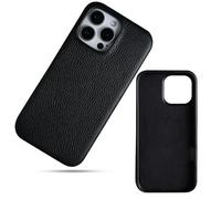 Générique Genuine Leather Slim Protective Phone Case for iphone 12, Premium Litchi Grain Cowhide Cover Soft Microfiber Lining, Magnetic Wireless Charging Protective Case for MagSafe Black