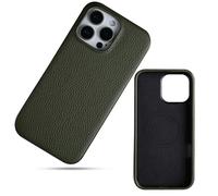Générique Genuine Leather Slim Protective Phone Case for iphone 13 Pro Max, Premium Litchi Grain Cowhide Cover Soft Microfiber Lining, Magnetic Wireless Charging Protective Case for MagSafe Green