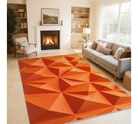 Générique Géométrique 3D Tapis Chambre Cuisine Bureau 100x150cm, Antidérapant Tapis Géométrique Orange Poil Ras Doux Lavable en Machine pour Decoration Maison X-N1