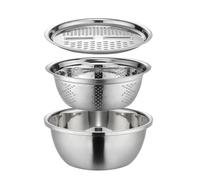 Générique German Multifunctional Stainless Steel Basin - 28cm/11.02 Inches Colanders Basin 3 In 1 Mixing Bowl Set,Grater Bowl Drain Basket Vegetable Cutter