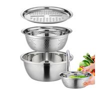 Générique German Multifunctional Stainless Steel Basin | 3 in 1 Colanders Basin Mixing Bowl Set | Salad Maker Bowl with Drain Basket, Vegetable Cutter, And Grater Strainer