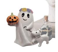 Générique Ghost Dog Statue, Walking Dog Halloween Decor, Lightweight Resin Figurine, Medium Size White, 6.3x4.33x5.91 inches Eye Catching Table Centerpiece for Entryway Kitchen Fireplace Party Mantel