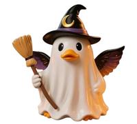 Générique Ghost Duck, Cute Sculpture, Witch Hat Statue, Holding Broom, Compact Size and Lightweight, Adorable Gothic Decor Accent, for Birthday Party and Indoor Display, 3.94x2.76 inches