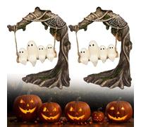 Générique Ghost on A Tree Swing, Cute Swinging Ghost Halloween Figurine Indoor Decoration, Creepy Resin Spooky Swinging Specter Decor for Desktop Bookshelf Garden Patio Lawn Halloween Decor (B-2pcs)