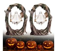 Générique Ghost on A Tree Swing, Cute Swinging Ghost Halloween Figurine Indoor Decoration, Creepy Resin Spooky Swinging Specter Decor for Desktop Bookshelf Garden Patio Lawn Halloween Decor (A-2pcs)