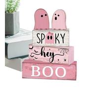 Générique Ghost Sign Decor, Wooden Halloween Block, Tiered Tray Centerpiece, Rustic Painted Finish, Display Style, Perfect for Kitchen Coffee Bar Indoor Shelf Holiday Season, 5.91x1.54x7.48 inches