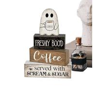 Générique Ghost Sign, Wooden Halloween Tiered Tray Decor, Cute Centerpiece Block Display for Kitchen Coffee Bar Indoor Shelf Party Holiday Season, Compact and Lightweight, 5.91x1.54x7.48 in