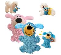 Générique Giggling Teeth Cleaning Toy, Dog Plush Toy with Squeaker, Cute Puppy Toy for Strong Chewers - Dental Care (Blau+ Rosa)