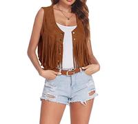 Générique Gilet à franges hippie pour femme - Sans manches - Accessoire boléro vintage des années 60 et 70 - Manteau vintage - Cardigan western Cowboy Punk - Veste Oktoberfest - Carnaval