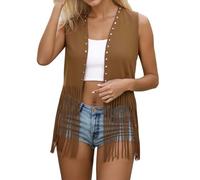 Générique Gilet à Franges Style années 70 avec Rivets en Daim synthétique pour Femme Accessoires de Cowgirl Occidentale pour Femme, kit de déguisement Hippie des années 70