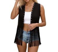 Générique Gilet à Franges Style années 70 avec Rivets en Daim synthétique pour Femme Accessoires de Cowgirl Occidentale pour Femme, kit de déguisement Hippie des années 70