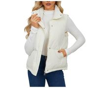 Générique Gilet Duvet Femme Fine sans Manches Blouson Manteau Manche Veste Puffer Femmes légant Couleur Unie Ample Chaud Polaire Exterieur Reporter Travail