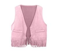 Générique Gilet en Denim Unisexe pour Enfant avec Fausses Poches,Franges de Style Western et DéTails en SuèDe,sans Manches,Parfait pour Les FêTes(9-10 Ans)