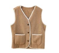 Générique Gilet en Molleton Polaire Doux sans Manche Coupe Classique Womens Fleeced Vest Femme Gilet sans Manche Femme Bouton Matelassée Débardeur Veste avec Poches