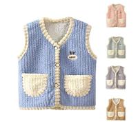 Générique Gilet en Polaire pour Bébé Garçon Fille Automne Hiver Veste Manteaux Sans Manches Cardigan Col en V Sherpa Gilets Ado Filles en Molleton Polaire Doux Chaud Vêtements d'extérieur avec Poches