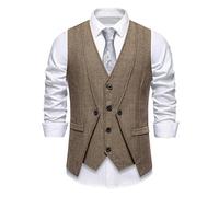 Générique Gilet En Tweed À Chevrons Pour Homme, Style Deux-Pièces, Avec Poches, Élégant Et Décontracté. Veste Sans Manches Vintage, Coupe Ajustée, Idéale Pour Les Garçons D'Honneur, Les F