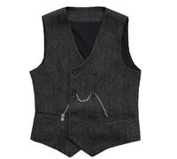 Générique Gilet En Tweed Pour Homme, Gilet De Costume En Tweed À Chevrons Western, Vest D'Affaires Décontracté, Veste Vintage Slim Fit Pour Le Travail De Bureau, Noir