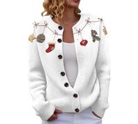 Générique Gilet Femme Chaud Cardigan À Manches Longues Col Rond Pull De Noël Imprimé en 3D Bouton Épais Et Chaud Style Décontracté en Crochet Gilet Classique Ouverte Devant Merry Christmas