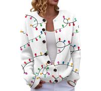 Générique Gilet Femme Chaud Cardigan À Manches Longues Col Rond Pull De Noël Imprimé en 3D Bouton Épais Et Chaud Style Décontracté en Crochet Gilet Classique Ouverte Devant Merry Christmas