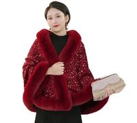 Générique Gilet Femme Chic Et Elegant Cardigan Décontracté Léger - Gilet Cape Châle À Sequins Tendance avec Faux Col Et Doublure Polaire Idéal pour l'hiver Et Les Vêtements D'Extérieur Élégants