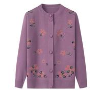 Générique Gilet Femme Chic Et Elegant, Cardigan Tricoté À Fleurs en Jacquard pour Personnes D'Âge Moyen Et Âgées, Pull avec Poche, Printemps Et Automne, Vêtements Chauds pour Mères, Haut D