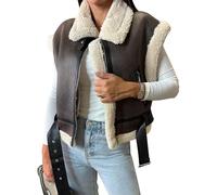 Générique Gilet Femme en Cuir Faux Blouson Moto Biker Fermeture éclair Zippé Chaud Hiver Couleur Unie Mode Court Grandes Tailles Décontracté Avec Poches Automne Hiver Veste Style Chic Black, XL