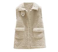Générique Gilet Femme Hiver Polaire Sans Manche Veste Boutons Casual Chaude Cardigans Chic Couleur Unie Gilet Avec Poche Coupe Classique Veste Matelassée Mode Gilet en Molleton
