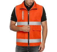 Générique Gilet Fluorescent De Sécurité Avec Poche - Gilet De Sécurité Haute Visibilité Avec Des Bandes Réfléchissantes Executive Manager Workwear - Gilet Peche Homme Sans Manche Orange Multipoche