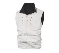 Générique Gilet Homme Décontracté Multi-Poches Col Montant Polaire Doublure Hiver Chaud Photographie Pêche Reversible Travail Extérieur(White, XL)
