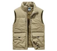 Générique Gilet Homme Hiver Polaire Épaissi, Extérieur Travail Multi-Poches, Veste Sans Manches Chaude Pour Chantier Ou Aventure(Khaki, L)