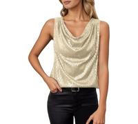 Générique Gilet Paillettes Femme,DéBardeur Court éLéGant Et pour SoiréE Orné De Sequins Et De Paillettes Col en V sans Manches (Light Yellow, S)