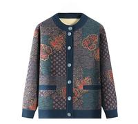 Générique Gilet pour Femme D'Âge Mûr, Pull Tricoté À Col Rond Doublé Polaire, Style Grand-Mère, Doux Et Chaud, Jacquard, Haut Décontracté pour L'Automne Et l'hiver, Bleu S