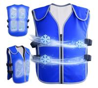 Générique Gilet Refroidissant Unisexe avec 8 Packs de Glace Réutilisables, Gilet Réfléchissant Réglable Respirant pour Travail Extérieur, Construction, Moto, Pêche et Jardinage (Bleu)