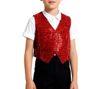 Générique Gilet Sans Manche à Paillettes Garçon Col V à Deux Boutons pour Spectacle Danse Chorégraphie Représentation Scolaire Tailles 100 à180 2-16 Ans Plusieurs Couleurs Brillantes