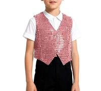 Générique Gilet Sans Manche à Paillettes Garçon Col V à Deux Boutons pour Spectacle Danse Chorégraphie Représentation Scolaire Tailles 100 à180 2-16 Ans Plusieurs Couleurs Brillantes