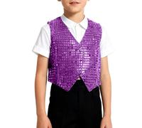 Générique Gilet Sans Manche à Paillettes Garçon Col V à Deux Boutons pour Spectacle Danse Chorégraphie Représentation Scolaire Tailles 100 à180 2-16 Ans Plusieurs Couleurs Brillantes